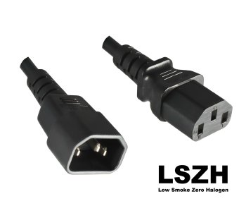 IEC cable C13 to C14, YP-32/YC-12 LSZH, 1mm², extension, VDE, black, length 1.00m